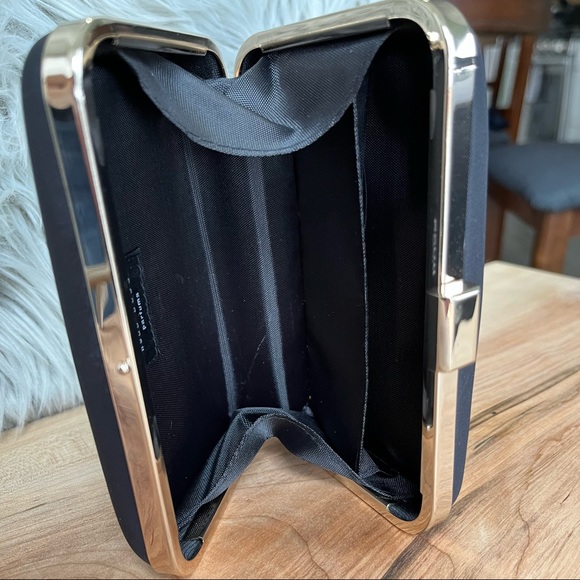 HUGO BOSS Square Hard shell Clutch. Black with Gold trim and clasp. - Picture 7 of 9